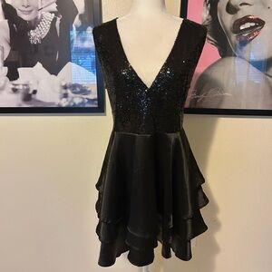 Black Sequin V-Neck Dress